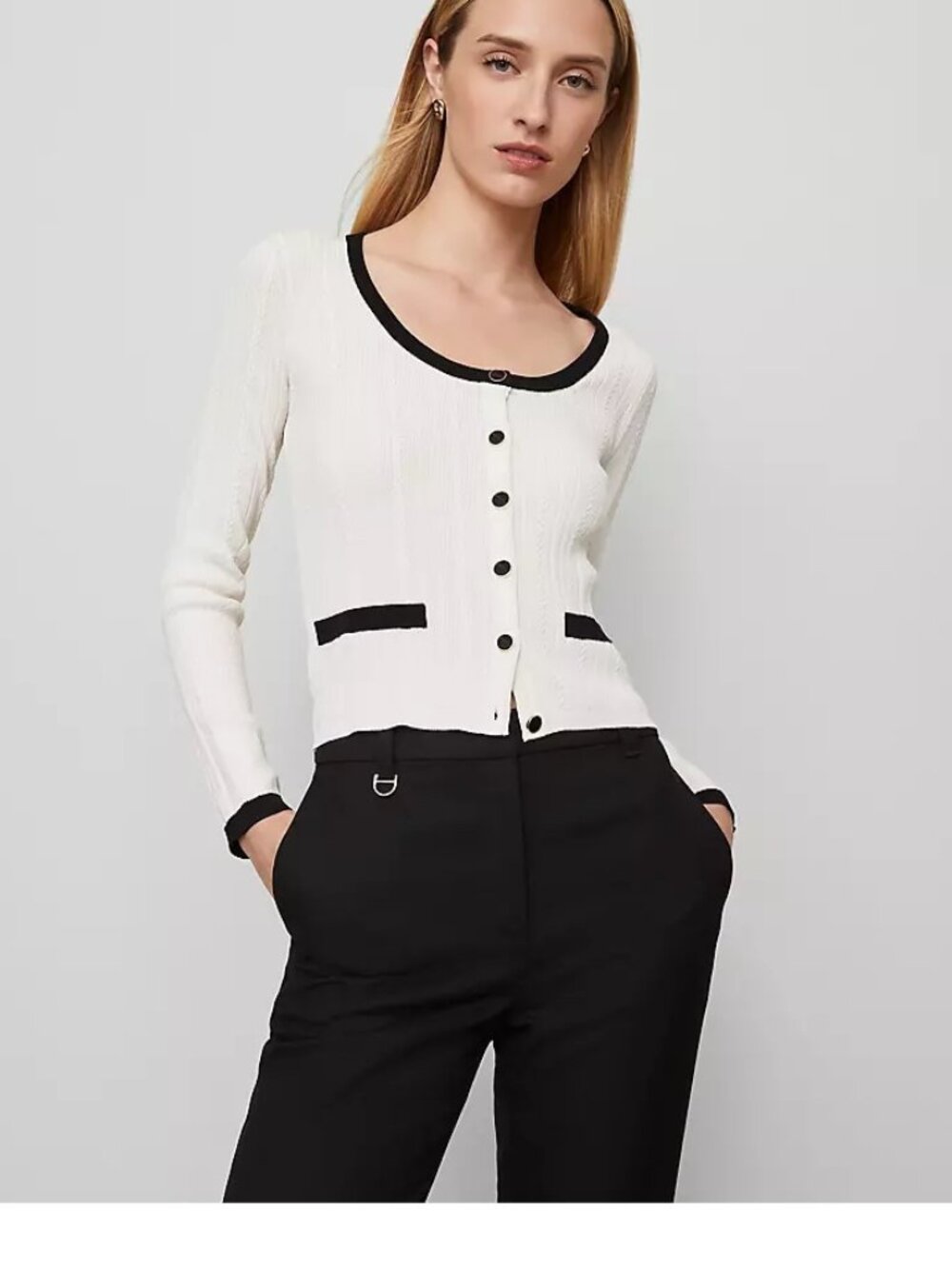 ANN TAYLOR Contrast Trim Cardigan